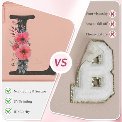OCHEAL Initial Makeup Bag,Monogram Make up Bag Pink Travel Makeup Organizer Case Beauty Toiletry Cosmetic Bag with Brush Holder, Trendy Stuff Personalized Gifts for Women and Girls-L - color: Pink, style: L