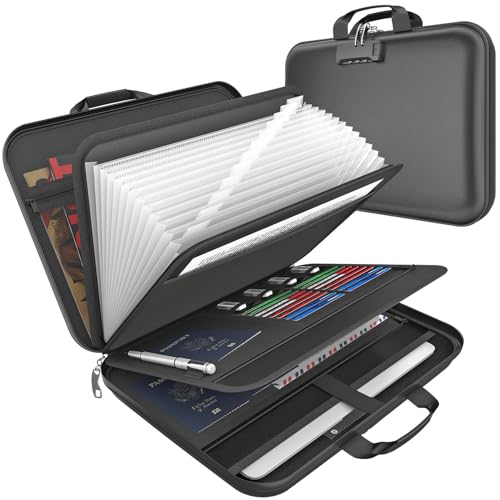 onvvippiv Hard Case Fireproof Document Box, Important File Organizer with Lock Waterproof Zipper, Portable Home Office Travel Storage Accordion Folder for Letter A4 Laptop Files - color: Black, style: Hardshell Medium