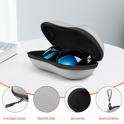 FINTIE Sunglasses Case, Hard EVA Shell Shockproof Sport Glasses Case with Metal Carabiner Travel Zipper Eyeglasses Holder - color: Grey