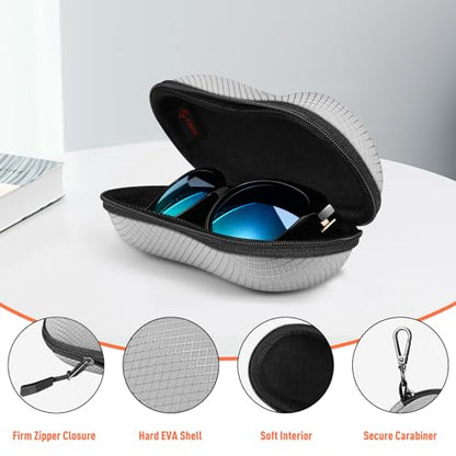 FINTIE Sunglasses Case, Hard EVA Shell Shockproof Sport Glasses Case with Metal Carabiner Travel Zipper Eyeglasses Holder - color: Grey