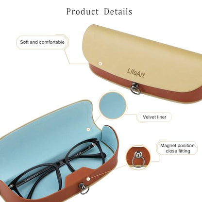 LifeArt Eyeglass Case Hard Shell, Portable Sunglass Case, Fashionable PU Leather Eyeglass Case, Lightweight - color: Banyuan_light Yellow
