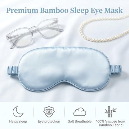 2Pcs Silk Sleeping Mask, Soft Breathable Blackout Eyeshade Comfortable Adjustable Satin Eye Shade for Women Sleep Travel Nap Bridesmaid Gifts (Blue, Black)
