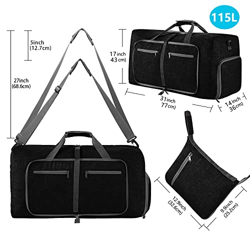 Vomgomfom 65L/85L/115L Foldable Travel Duffle Bag, Lightweight Checked Luggage with Shoe Compartment, Water-Resistant Weekender Overnight Bag for Men & Women - color: Black, size: 65L