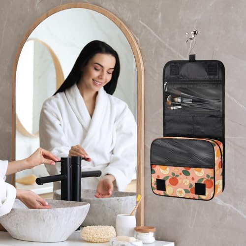 Hanging Travel Toiletry Bag for Women, Citrus Fruit Pattern Water Resistant Polyester Organizer with Hook & Handle, Large Capacity Cosmetic Bag for Travel, Gym, Camping - color: Citrus Fruit Pattern