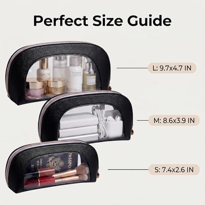 BS-MALL Makeup Bag Set Clear Travel Toiletry Organizer Pouches - Waterproof Cosmetic Bags with Zippers for Women, Toiletry Travel Kit for Vacation & Daily Use Pack of 3 - color: Black
