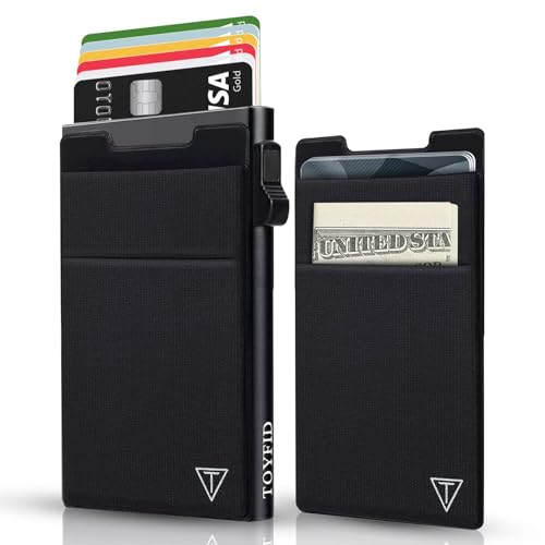 TOYFID Slim RFID Blocking Wallets,Pop Up Minimalist Card Holder for Men & Women Metal Thin Front Pocket Wallet Credit Card Holder with Elastic Coin Pocket,6-12 Card Capacity,Black - color: A,black
