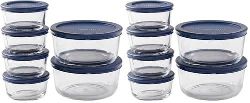 Anchor Hocking 12 Piece Glass Storage Containers with Lids (6 Glass Food Storage Containers & 6 Navy Blue SnugFit Lids) (Pack of 2) - color: Navy Blue, size: 12 Piece Set (Pack of 2)