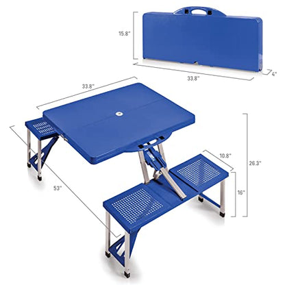 Picnic TIME Portable Folding Picnic Table with Seats for 4, Collapsible Aluminum Table with Benches & Umbrella Hole, Lightweight Foldable Table for Camping, Travel, Backyard, Tailgating | with Umbrella Hole - color: Royal Blue