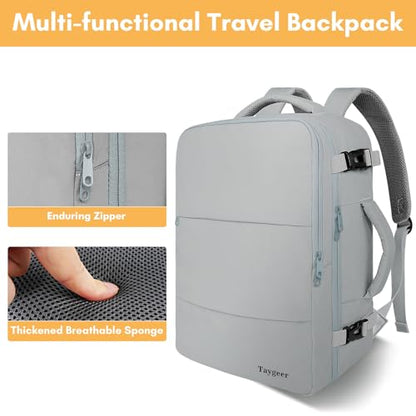 Taygeer Carry On Backpack, Womens Travel Backpack with Water Bottle Pocket & Shoe Pouch, Laptop Mochila 15.6inch Flight Approved, College Teacher Tote Bag for Business Travel Supplies, Grey - color: Elephantgray, size: Large