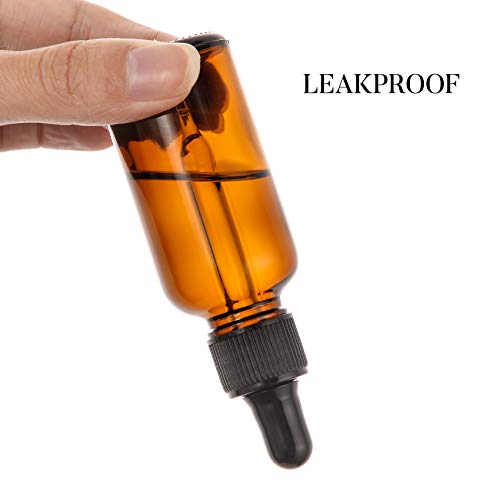 4 Pack, 1 oz Amber Glass Dropper Bottles Plus 2pcs Graduated Calibrated Glass Pipettes (1ml)- 30ml Dark Brown Tincture Bottles with Eye Droppers for Essential Oils, Liquids - Leakproof Travel Bottle - style: Plus 2 Graduated Pipettes