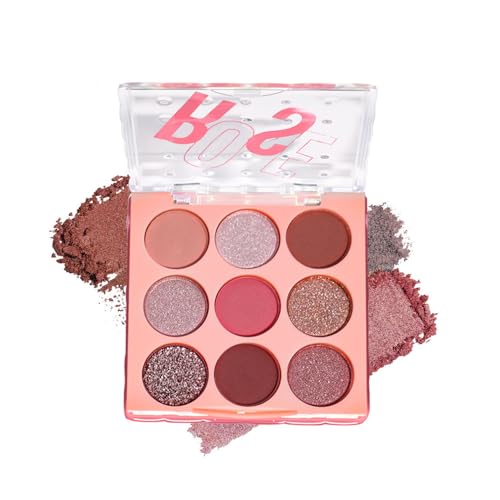 9-Color Rose Nude Brown Eyeshadow Palette – Matte Shimmer Glitter Mauve Pink Burgundy Eye Shadow Kit, High Pigment Blendable Long-Lasting Warm Neutral Soft Glam Makeup Palette for Daily Wear & Travel - color: H02