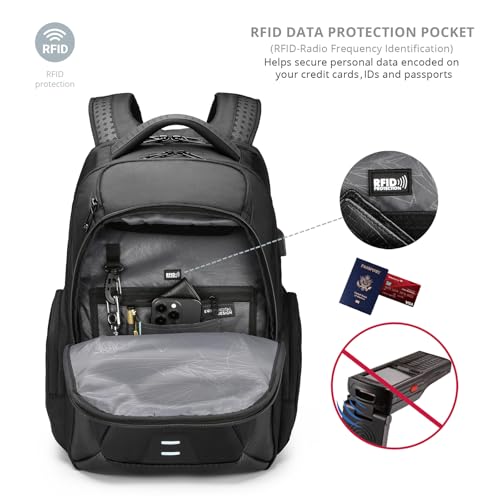 Swissdigital Design Men's Laptop Backpack for College and Business Travel with Integrated USB Charging Port and RFID Protection Fits Laptops up to 15.6 Inch, Black | SD1695-01 - color: Black
