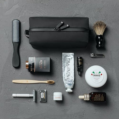Comfyable Small Toiletry Bag for Men, Slim Mini Toothbrush Bag, Dopp Kit Bag - color: Black+, size: Medium