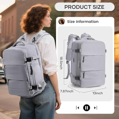 Vacuum Compression Travel Backpack with Pump, Travel Vacuum Bags Flight Approved Waterproof Personal Item Carry on Backpacks with Shoe Compartment/17inch Laptop Compartment/USB Port, Grey
