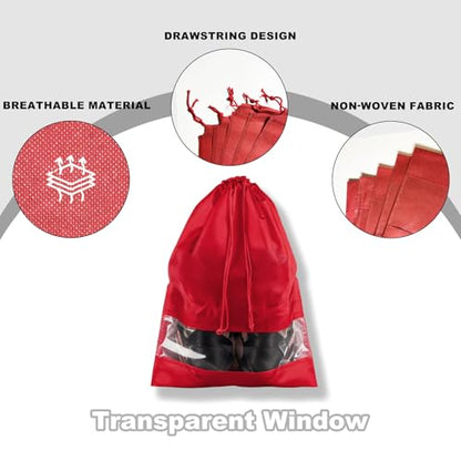 20 Pack Shoe Bags for Travel, 17" x 12.6" Drawstring Shoe Organizers with Clear Window, Breathable Non-Woven Dustproof Pouches for Luggage & Closet (Red) - color: Red