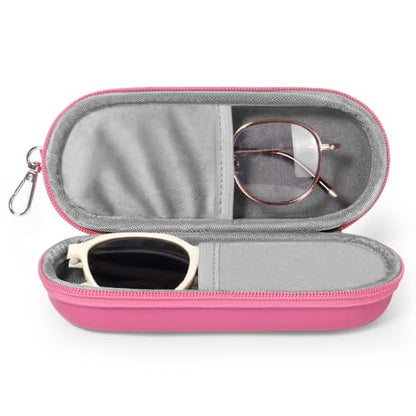 Double Eyeglasses Case, Dual Glasses Sunglasses Organizer with Zipper Closure, Eyewear Storage Box for Men Women Travel - color: Rosepink