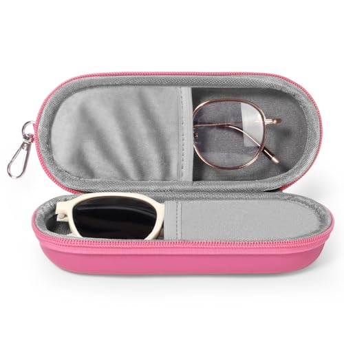 Double Eyeglasses Case, Dual Glasses Sunglasses Organizer with Zipper Closure, Eyewear Storage Box for Men Women Travel - color: Rosepink