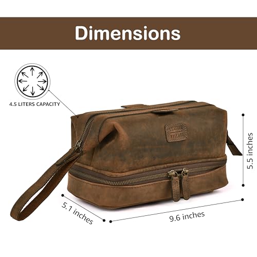 LEATHER VILLAGE Genuine Leather Dopp Kit – Large Travel Toiletry Bag with Waterproof Lining, Dual-Zip Design for Men & Women, Organizer for Shaving, Makeup & Essentials - Brown - color: Brown