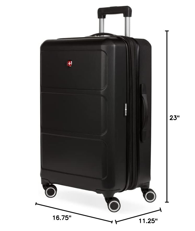 SwissGear 8090 Hardside Expandable Luggage with Spinner Wheels, Black, Checked-Medium 24-Inch - color: Black, size: Checked-Medium 24-Inch