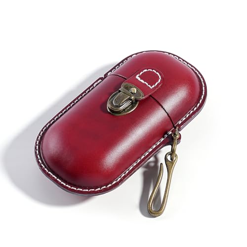 Leather eyeglass protective case - Portable travel sunglasses case - Suitable for both men and women - style: Buckle-red