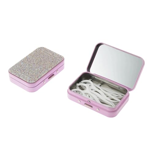 2Pack Bling Dental Floss Cases with Mirror, Portable & Refillable Floss Pick Holders, Gum Container Metal Tin Box Case for Q-tip,Cotton Swab (Bling Pink) - color: Bling Pink
