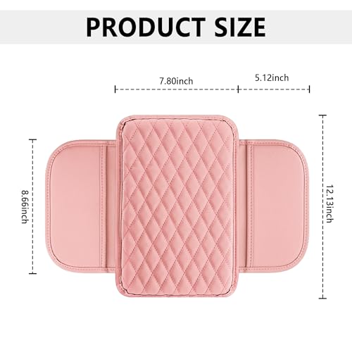Stacool Upgraded Car Center Console Cover,Microfiber Leather Car Armrest Cover Cushion with 2 Storage Bags,Universal Car Armrest Storage Box (Pink) - color: Pink