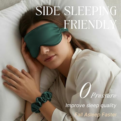 Silk Satin Sleeping Eye Mask, Green Sleep Eye Night Blindfold for Women and Men, Soft Breathable Blackout Eyeshade Eye Cover for Travel, Wedding Bridesmaid Gift - color: Green