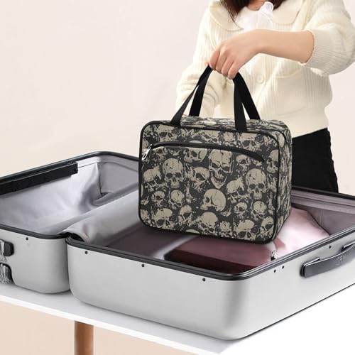 MNSRUU Hanging Toiletry Bags for Women Travel, Gothic Grunge Skulls Toiletry Organizer Portable Travel Toiletry Bags Clear Wash Bags Makeup Bag Cosmetic Bag - color: Skulls 021