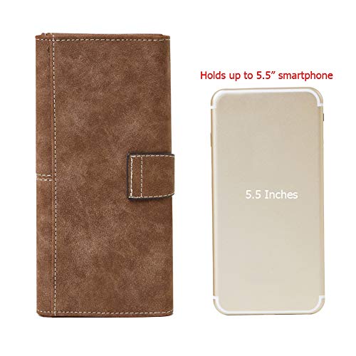 Women's Vegan Leather 17 Card Slots Card Holder Long Big Bifold Wallet - color: Coffee