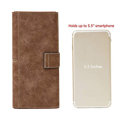 Women's Vegan Leather 17 Card Slots Card Holder Long Big Bifold Wallet - color: Coffee