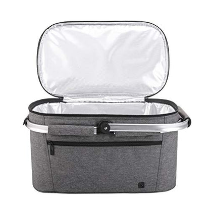 ALLCAMP Picnic Basket - 2 Ice Box Included 32L Insulated Cooler, Thickening Foldable Picnic Basket with Removable Baskets & Sewn-in Frame, Basket for House Warming Gifts New Home(Smoke Gray) - color: Smoke Gray, size: Large
