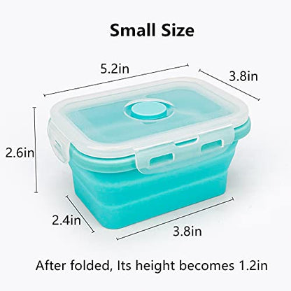 CCyanzi 3piece Collapsible Food Storage Containers with Lids, Silicone Lunch Container, Microwave & Freezer Safe, Space Saving for Kitchen Cabinet and Camping Backpack,(blue) - color: blue
