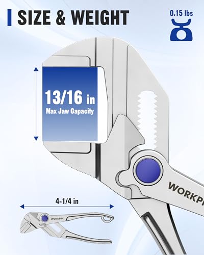 WORKPRO Mini Pliers Wrench, 4-Inch Smooth Jaw Plier, High-Toughness Alloy Steel Adjustable Wrench Pliers with Smooth Parallel Jaws, Anti-Rust Coating, EDC Plier for Tight Spaces & Versatile Use - color: Silver