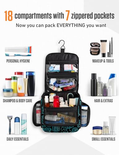 VENTURE 4TH Hanging Travel Toiletry Bag for Women & Men – Large Toiletry Organizer with 17 Compartments, Removable TSA Pouch, Travel Wash Bag for Toiletries, Makeup & Shaving Kit (Surfing Vibes) - color: Surfing Vibes