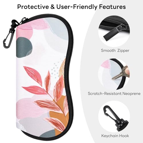 Sunglasses Case with Belt Clip, Ultra Light Neoprene Zipper Soft Padded Glasses Case for Women Men - color: Boho Leaves