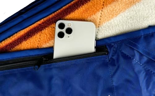 DOWN UNDER OUTDOORS Large Waterproof Windproof Extra Thick 350 GSM Quilted Fleece, or Sherpa Stadium Blanket - color: Aztec