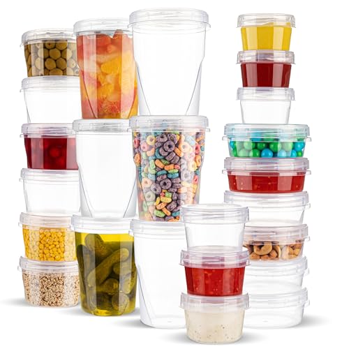 PLASTICPRO 24 Pack Twist Top Containers Assorted Sizes Plastic Food Storage Containers with Clear Twist on Lids Stackable Reusable - color: CLEAR