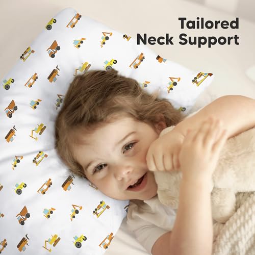 KeaBabies Organic Toddler Pillow with Pillowcase, Jumbo 14X20 - Soft Cotton Toddler Pillows for Sleeping - Machine Washable - Perfect for Travel, Toddler Bed Set (Construction) - color: Construction