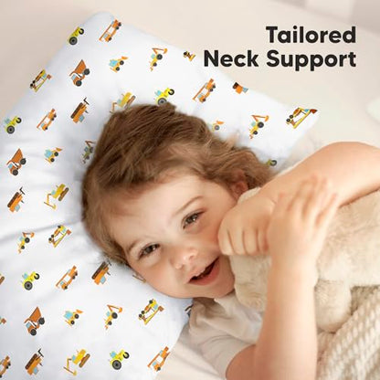 KeaBabies Organic Toddler Pillow with Pillowcase, Jumbo 14X20 - Soft Cotton Toddler Pillows for Sleeping - Machine Washable - Perfect for Travel, Toddler Bed Set (Construction) - color: Construction