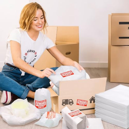 16'' x 16'' Packing Foam Pouches, 50 Pcs Packing Supplies Cushion Foam Pouches & 30 Pcs Fragile Stickers for Wrapping, Protecting Cup China Glasses Dishes, Moving Storage Packaging Supplies - size: 50PCS-16X16