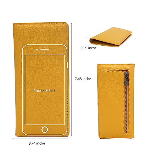 Bveyzi Ultra Slim Thin Leather RFID Blocking Credit Card Holder Bifold Clutch Wallets for Women - color: Yellow