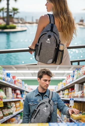 Sling Backpack for Women & Men, Crossbody Travel Bag with Water Bottle Holders, 17 Pockets, Quick-Access Phone Pocket, Hidden Security Pocket, Fits 11" Tablet, for Daily Carry, Travel, Theme Parks - color: B-charcoal