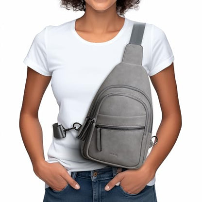 Alldaily Large Sling Bag for Women Crossbody Purse Leather Fashionable Trendy Chest Bag for Travel, Fanny Pack (Grey) - color: Grey