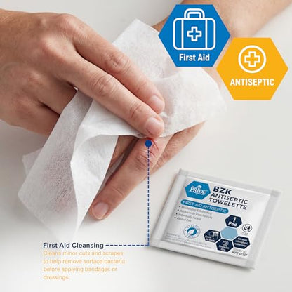 MED PRIDE BZK Antiseptic Towelettes, Individually Wrapped First Aid Cleansing Wipes, Alcohol-Free, Non-Sterile, Single Use, For Skin Cleansing & Prep (100, 5'' x 7'') - size: 1 Count (Pack of 100)