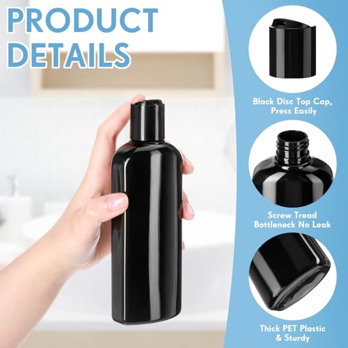 Domensi 24 Pcs Plastic Bottle Squeeze Containers with Disc Cap Travel Bottles Reusable Empty Toiletries Shampoo Containers Refillable Travel bottles for Shampoo Lotions (6.8oz,Pure Black) - color: Pure Black, size: 6.8oz