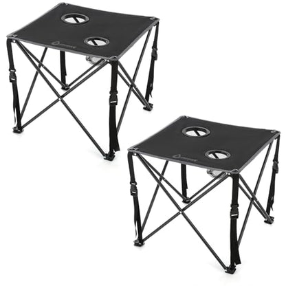 ARROWHEAD OUTDOOR 26” (66cm) Portable Camping Folding Table, 2 Cup Holders, Square, Carrying Case, Steel Frame, High-Grade 600D Canvas - color: Black 2pack