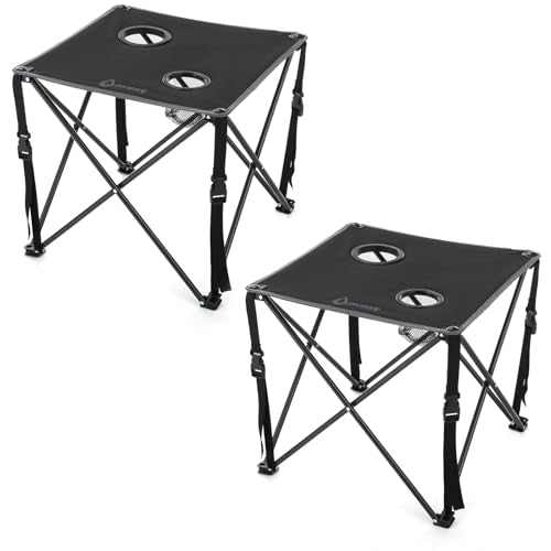ARROWHEAD OUTDOOR 26” (66cm) Portable Camping Folding Table, 2 Cup Holders, Square, Carrying Case, Steel Frame, High-Grade 600D Canvas - color: Black 2pack