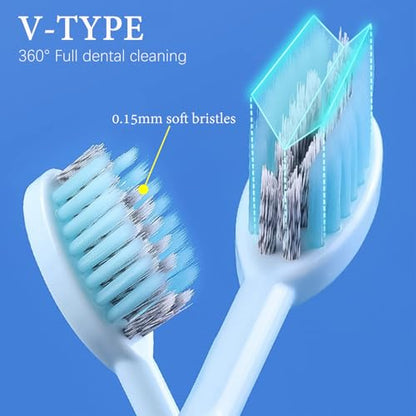 2Pcs Travel Toothbrushes Kit Fold Travel Size Toothbrushes Built-in Toothpaste Container, Including 2 Cleaner Head Soft Bristles for Camping, School, Business Trip (Blue, Pink) - color: Blue&pink