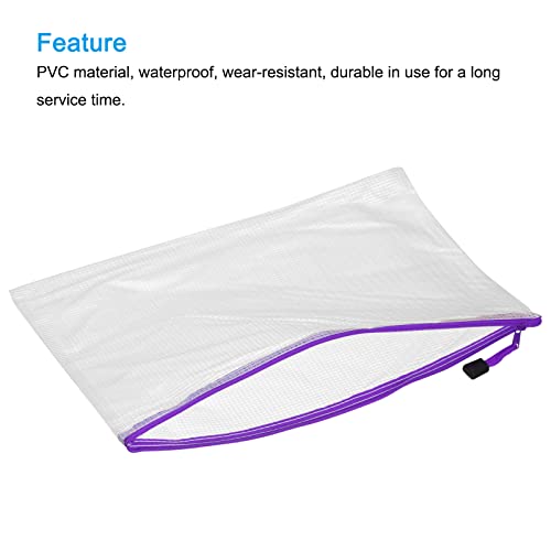 MECCANIXITY Mesh Zipper Bags, A3 Size Plastic Zip File Pouch Document Folders for Home Office Travel, Purple Pack of 3 - color: Purple