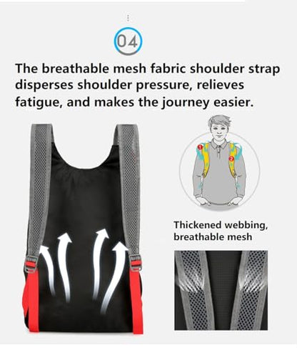 levayhill 16L Foldable Hiking Backpack,Small Packable Daypack,Black+Red | Lightweight ,Outdoor Collapsible Rucksack,Ultralight Folding Back Pack, Water Repellent, Men Women Travel Gym, Easy Carry-on - color: Black+red